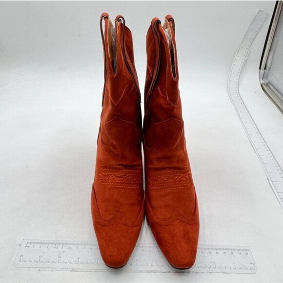 FSJ Brown Square Toe Comfort Kitten Low Heel Ankle Boot Pull On Dress Bootie - Picture 3 of 8